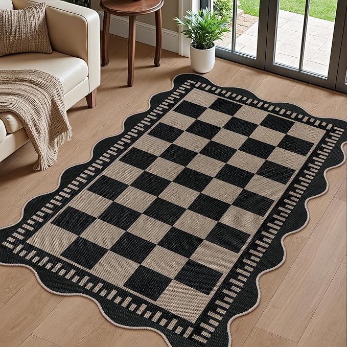 Checkered Easy Jute 3x5 Outdoor Patio Rug, Washable Rugs by LORWER
