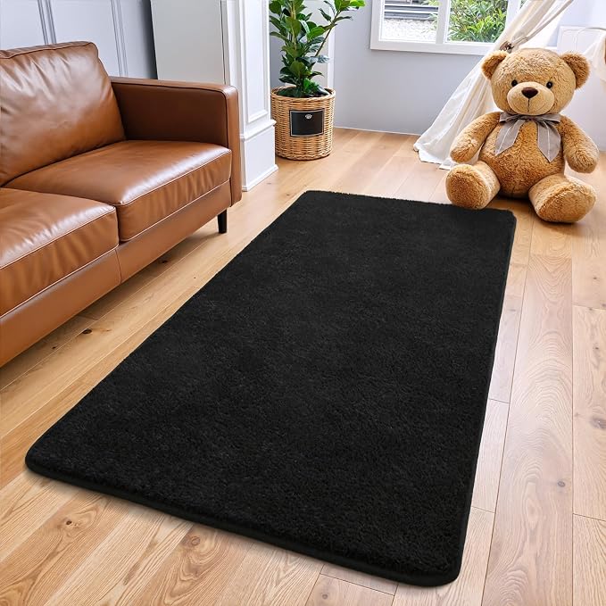 Keeko 2x3 Black Area Rugs for Bedroom Living Room, Soft Modern Indoor Throw by Keeko