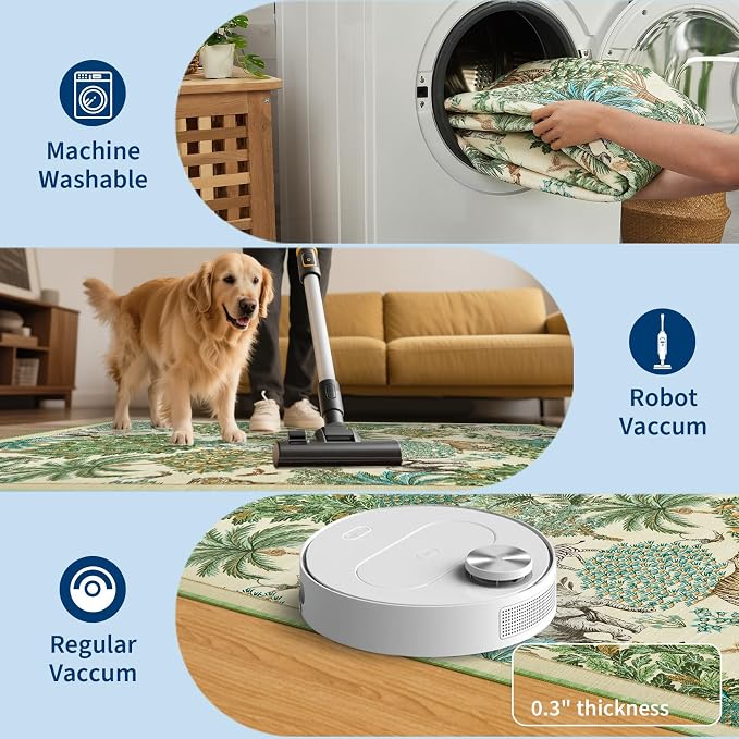 GarveeHome Jungle Round Washable Rugs 4ft Non-Slip Soft Round Rug - Image 5