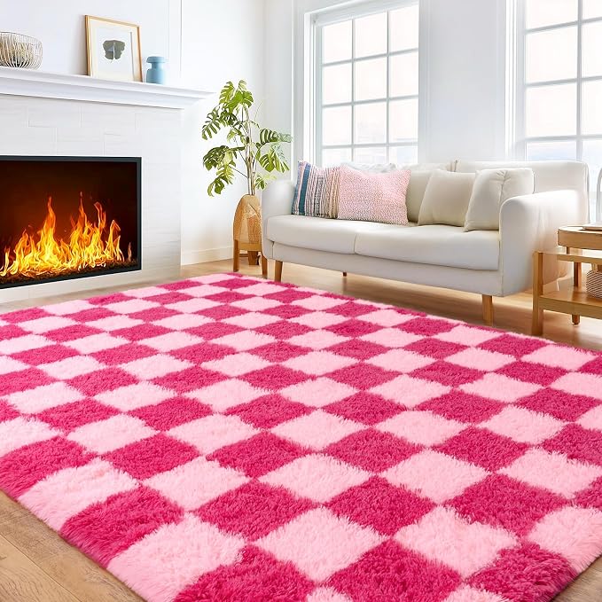 Checkered Rugs for Living Room 6x9, Ultra Soft Fluffy Rug for Bedroom, Modern by Awaytail