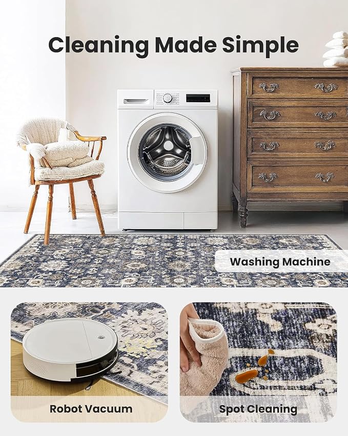 AMADA HOMEFURNISHING 8x10 Washable Area Rug, Low-Profile Large Area Rug - Image 4