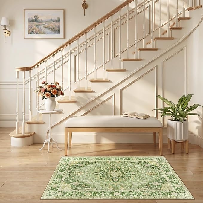 RELEANY Area Rugs Small 2'6"x4' Washable Non-Slip, Floral Vintage Distress - Image 2