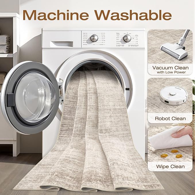 8x10 Area Rugs Living Room: Washable Large Neutral Brown Rug Abstract Soft - Image 2
