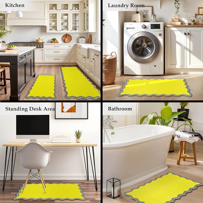Arenarug Scalloped Yellow Gray Kitchen Mats Rugs Sets of 2 Cushioned Anti - Image 6