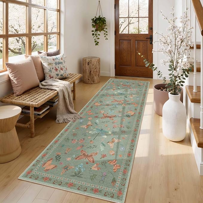 Rugxara 2x6 Floral Runner Rug, Washable Runners - Image 2
