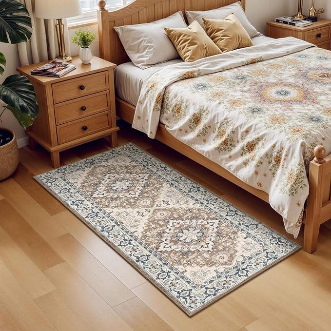 Lessymo 2 x 5 Runner Rug, Machine Washable Area Rugs Boho Faux Wool Low Pile - Image 2