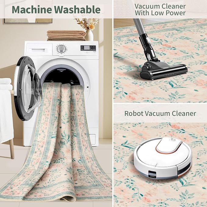Rugxara 2x6 Floral Runner Rug, Washable Runners - Image 5