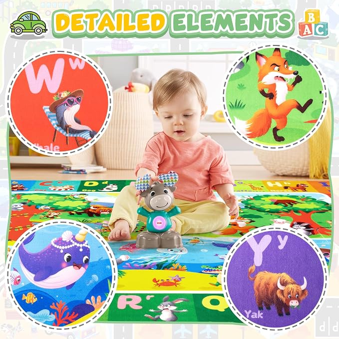 Kids Rug for Playroom, Educational Learning Play Mat, Soft Non-Slip Machine - Image 2
