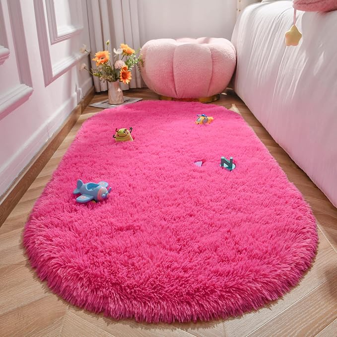 LOCHAS Bedroom Rug 2.6' x 5.3', Hot Pink Fluffy Shaggy Area Rug - Image 7