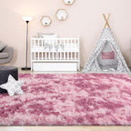 FlyDOIT Large Area Rugs for Living Room, 5x8 Feet Tie-Dyed Blush Shaggy Rug - Image 4