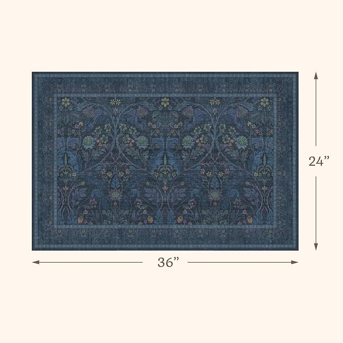 Blue Small 2x3 Entryway Rugs Indoor, Oriental Floral Kitchen Mats Non Slip - Image 2