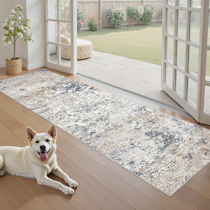 DMOYEST Washable Runner Rug for Hallway: 2x6 Neutral Modern Abstract Low Pile - Image 3