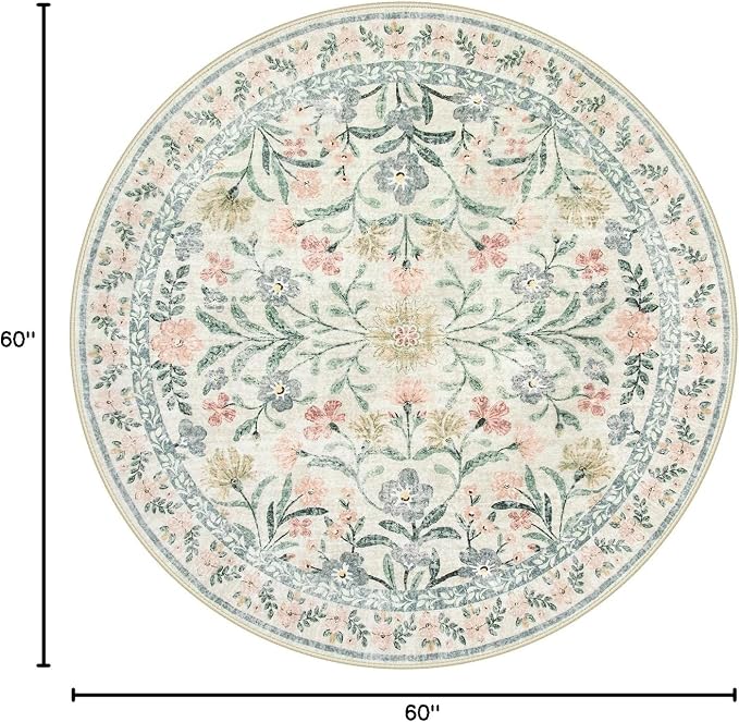 Wonnitar Round Washable Rug, Soft Floral Round Rugs 5ft Circle Carpets - Image 2