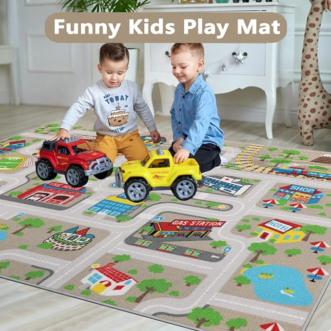 Capslpad Kids Rug Educational Play Rug 6.6' x 5' Traffic Road Kids Play Car Mat - Image 7