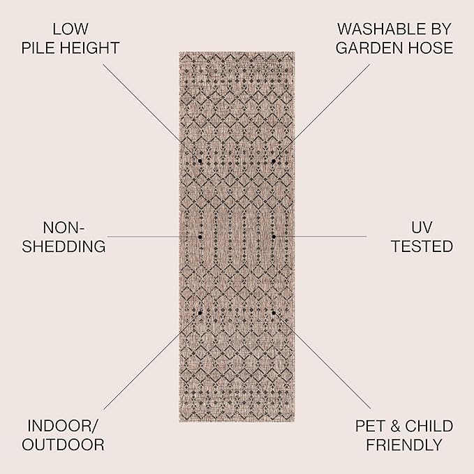 JONATHAN Y Moroccan Geometric Indoor Outdoor Runner Rug 2X8 Natural/Black - Image 2