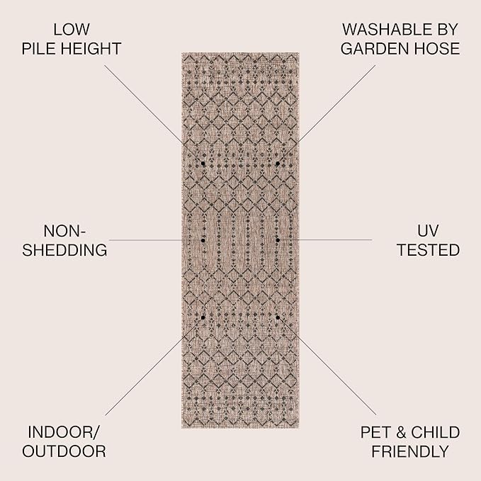 JONATHAN Y Moroccan Geometric Indoor Outdoor Runner Rug 2X10 Natural/Black - Image 2