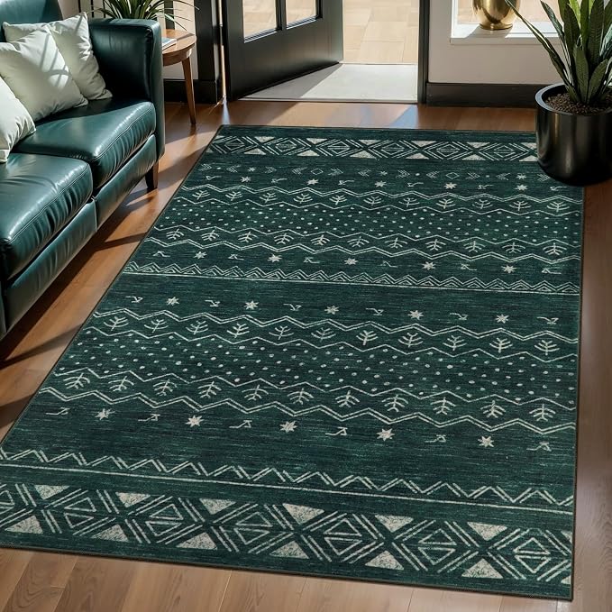 SERISSA 3x5 Area Rugs for Living Room, Washable Non-Slip Dark Green Small Boho - Image 2