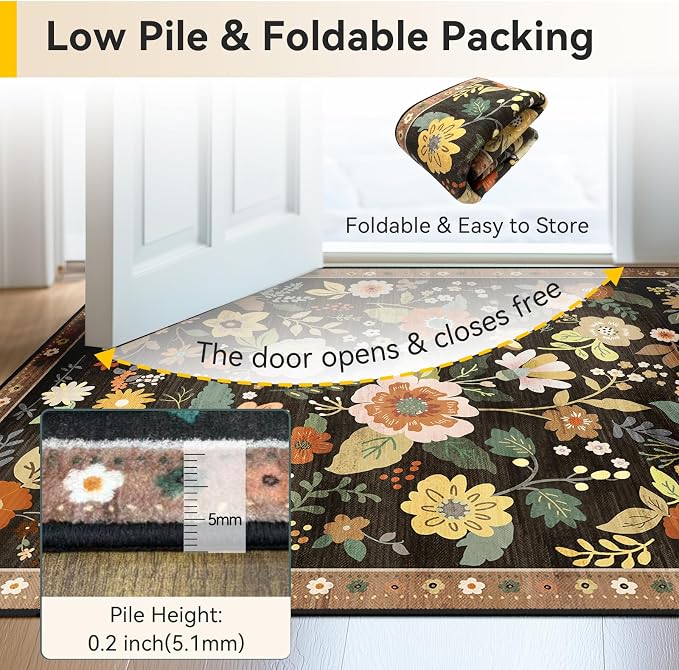 RELEANY Floral 8x10 Area Rugs Washable Print Boho Cute Carpet Non Slip Flower - Image 4