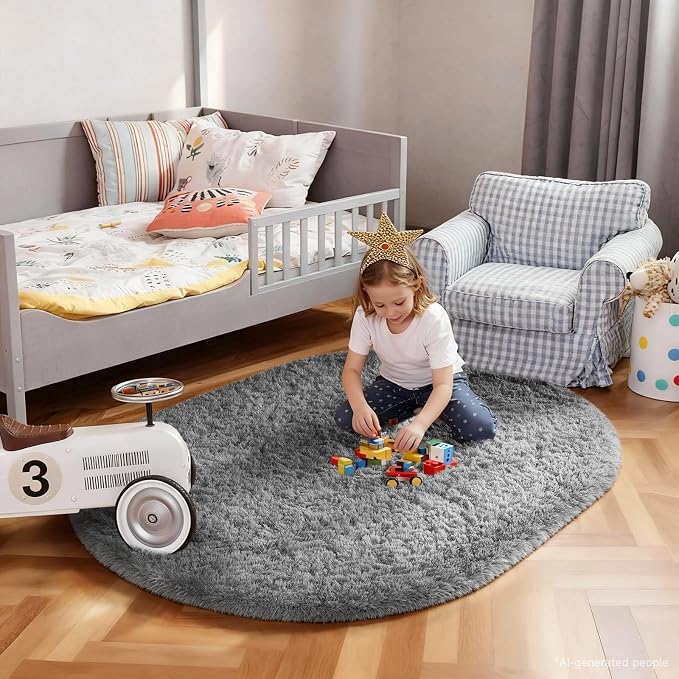 Ophanie 3x5 Oval Rug, Bedside Preppy Dorm Area Rug, College Essentials Non Slip - Image 3