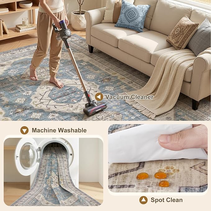 6x9 Washable Area Rug, Large Rugs - Image 3