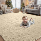 5x8 Area Rugs for Living Room: Soft Fluffy Shag Beige Rugs for Bedroom - Image 9