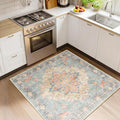 RELEANY Area Rugs Square 4ft Washable Non-Slip, Floral Vintage Distress by RELEANY