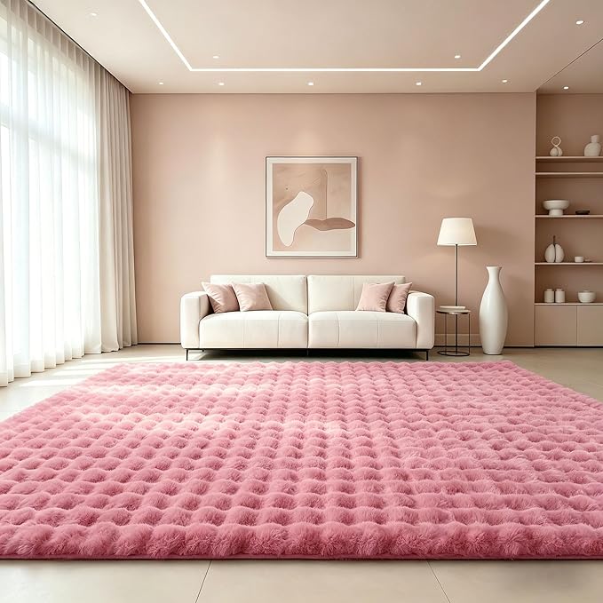 Dusty Rose Rabbit Plush Rug 6'x9', Fluffy Faux Fur Shaggy Area Rug - Image 3
