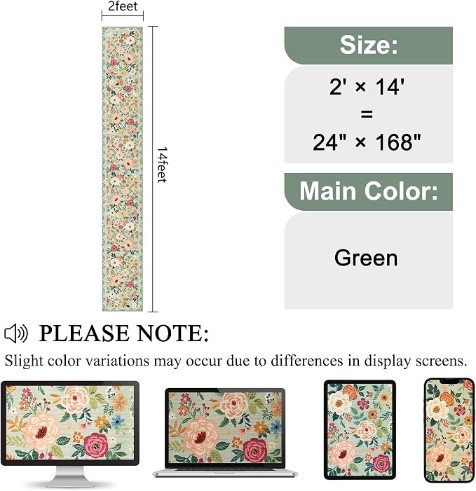 DUKINO 2x14 Runner Rug, Floral Long Washable Boho Kitchen Runner Rug - Image 2