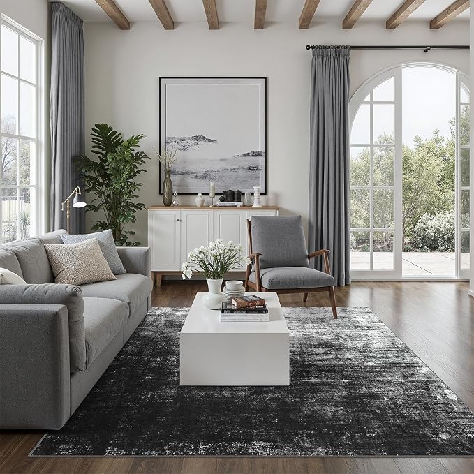 DCX Abstract Area Rug 5x7, Washable Black Modern Rug - Image 3