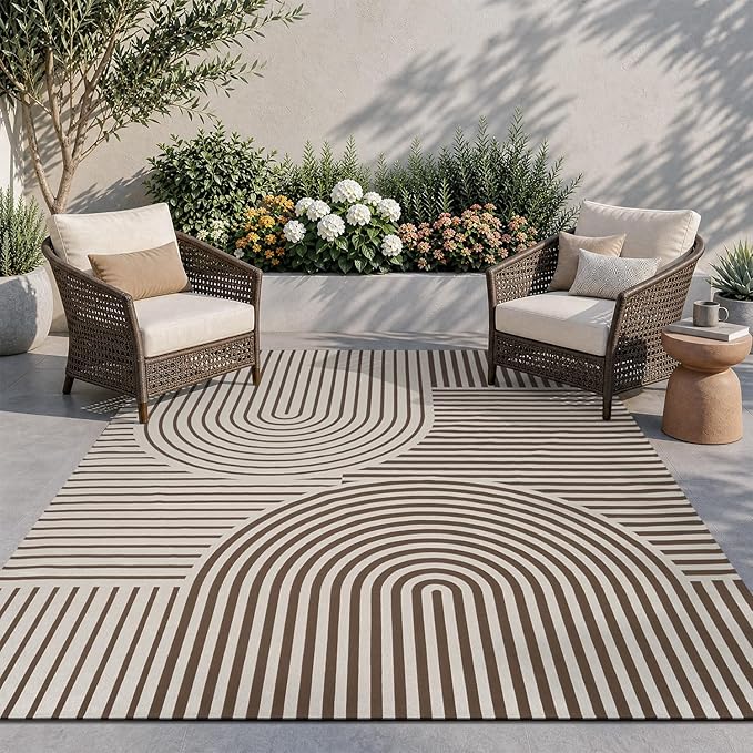 AMOAMI Outdoor Rug Patio Rug 5x8 ft Quick Dry Flatweave Textured Machine by AMOAMI
