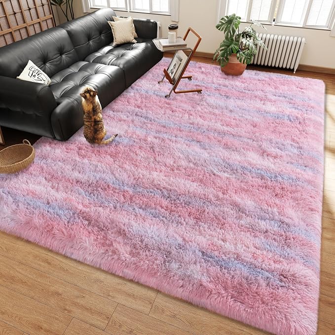 Shag Rugs for Living Room 8x10, Ultra Soft Abstract Pink Big Fuzzy Rugs for - Image 4