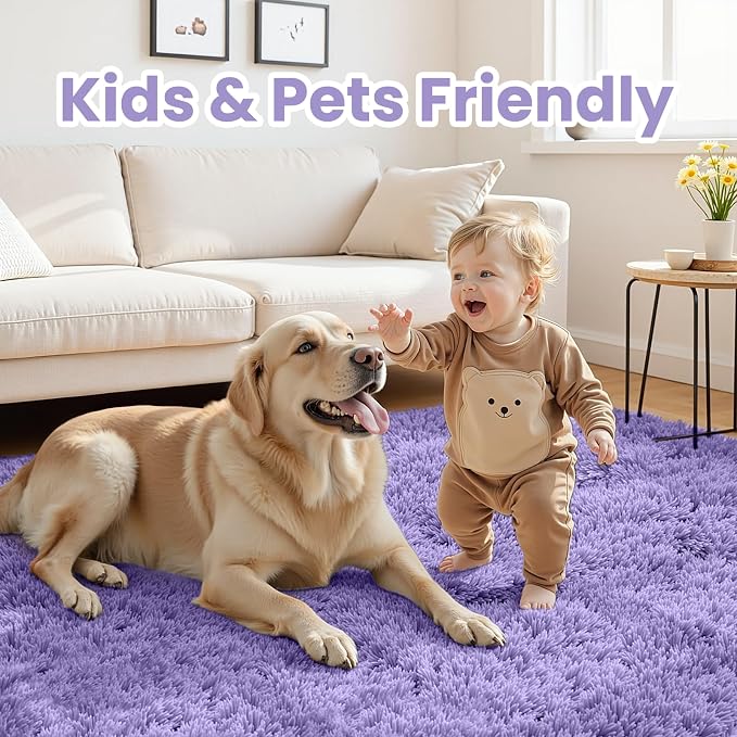 6x9 Area Rugs for Living Room Rug: Soft Fluffy Shag Purple Rugs for Bedroom - Image 3