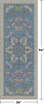 Vintage Blue Insect Hallway Runner Rug 3x8 Long, Non Slip Washable Carpet - Image 2