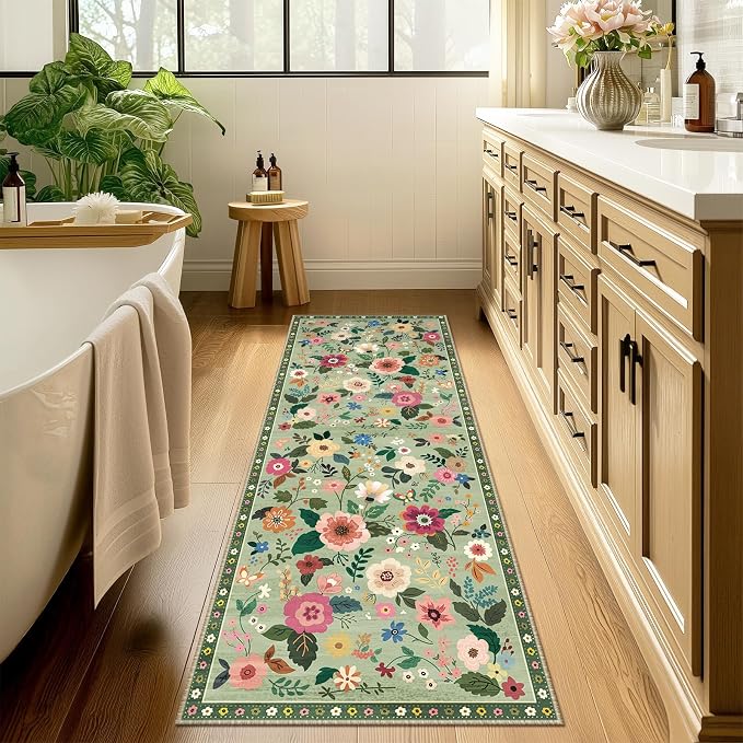 RELEANY Floral 2x8 Area Rugs Washable Print Boho Cute Carpet Non Slip Flower - Image 8