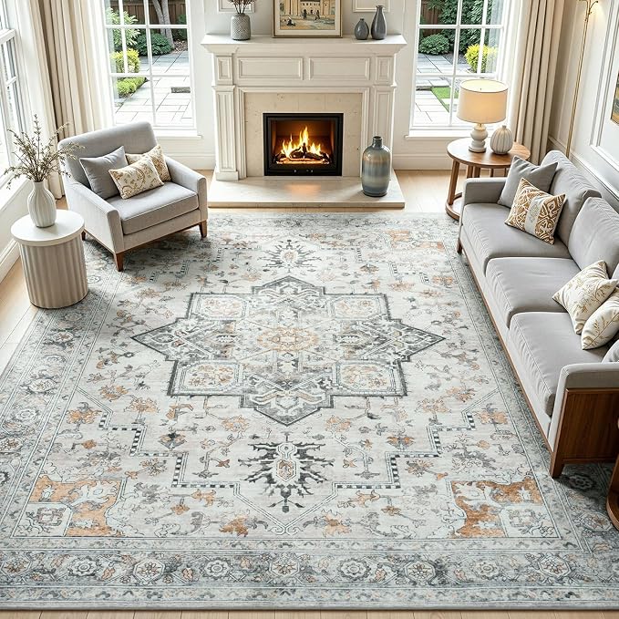 Lofus 8x10 Washable Rugs Non-Slip, Vintage Floral Area Rug by Lofus