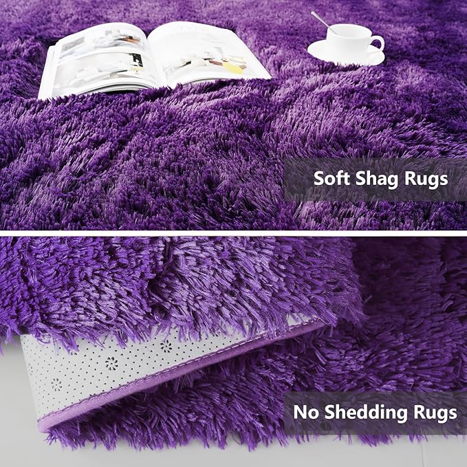 Shag Area Rugs for Bedroom Living Room, 5X8 Ultra Soft Purple Fluffy Area Rugs - Image 5
