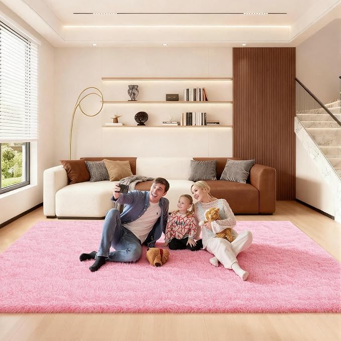 Pink Rugs for Living Room, Large Fluffy 6x9 Area Rugs for Bedroom, Fuzzy Shag by Unknown