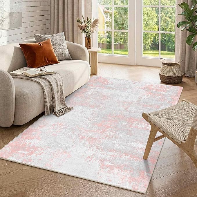 Latte&Fog Pink 4x6 Area Rug for Entryway, Modern Abstract Cute Small Rugs for by LatteFog