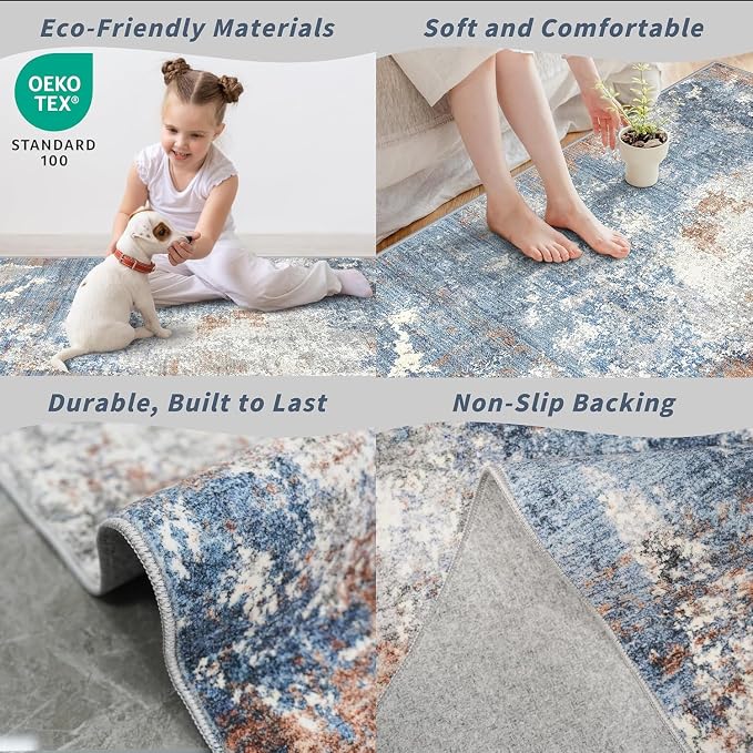 5x5 Square Rug for Living Room Machine Washable Non-Slip Area Rug for Kitchen - Image 5