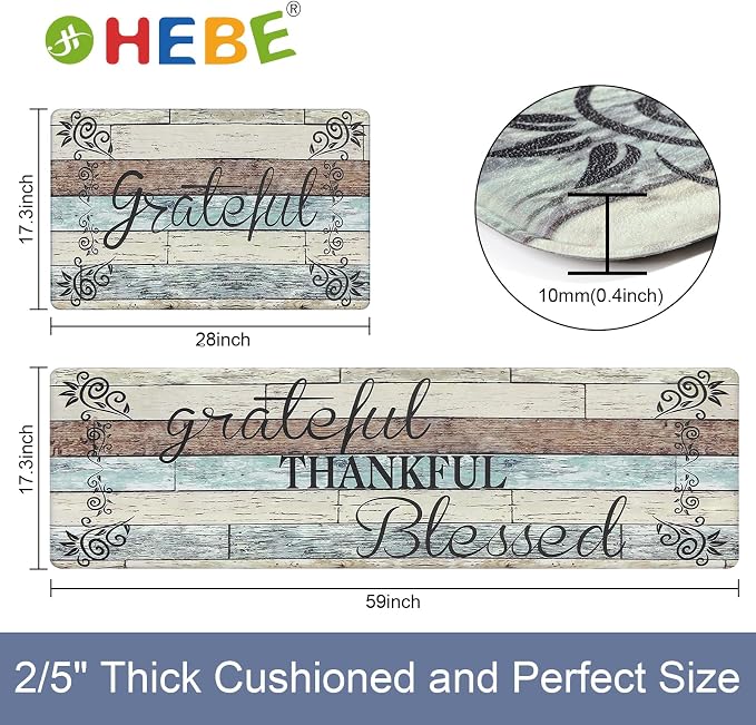 HEBE Anti Fatigue Kitchen Mat Set of 2 Non Slip Cushioned Kitchen Mats - Image 2