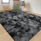 Plush 8x10 Area Rug for Living Room, Tie-Dyed Dark Grey Black 8x10 Shag Rug for - Image 7