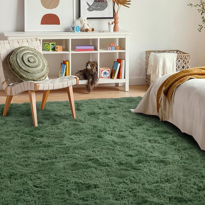 4x6 Ft Shag Green Area Rug for Bedroom Living Room, Ultra Soft Fluffy Furry - Image 3