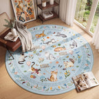 Unirea 4x4 Light Blue Grey Cat Round Area Rugs, Washable Soft Non Slip Circle by UNIREA
