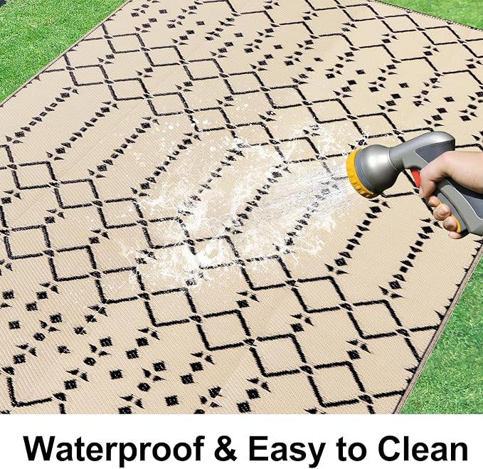Smiry Outdoor Rug 5x8 ft, Waterproof Reversible Plastic Straw Rugs, Boho - Image 2