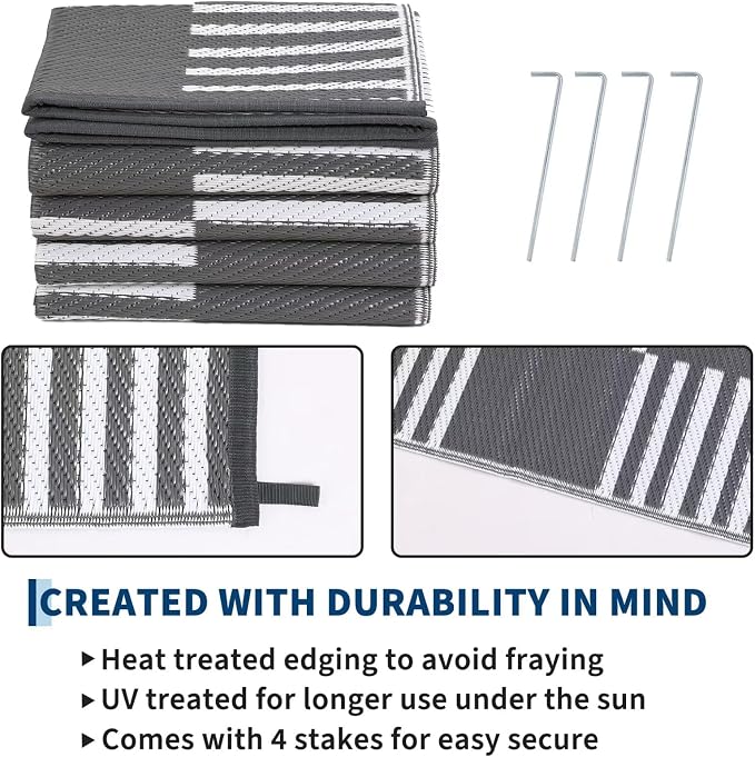 Garvee Waterproof Outdoor Rug 10x20, Checkered Foldable Plastic Straw Patio - Image 4