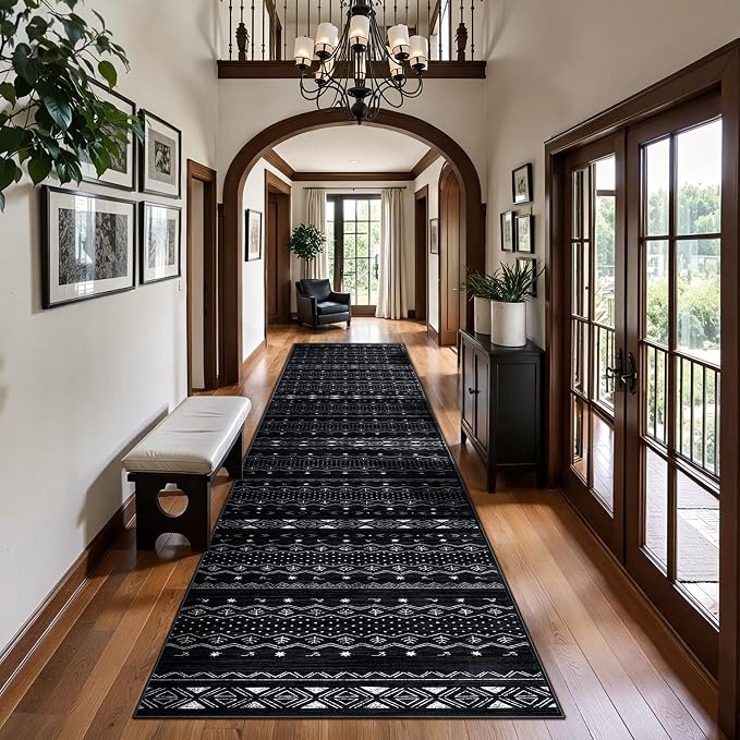 SERISSA Hallway Runner Rug, Soft Low-Pile Boho Geometric Indoor Long Carpet - Image 2