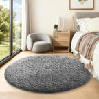 Ophanie Round Rug 5Ft Grey Circle Area Rugs, Fluffy Fuzzy Bedroom Carpet 5 Foot - Image 5