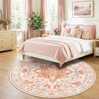 RELEANY Area Rugs Round 8ft Washable Non-Slip, Floral Vintage Distress - Image 3