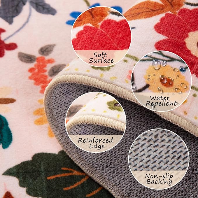 RELEANY Floral 8ft Area Rugs Washable Print Boho Cute Carpet Non Slip Flower - Image 3