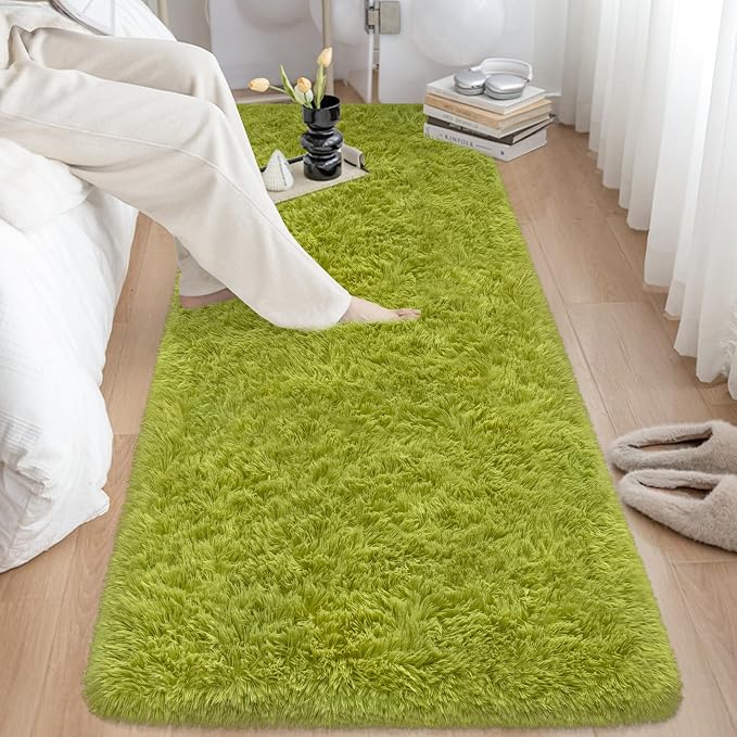 Soft Grass Green Fluffy Rug for Bedroom Living Room, 3x10 ft Fuzzy Green Shag - Image 4
